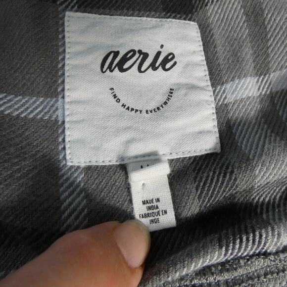 Aerie Large Plaid Button Up Shirt Side Slits Long Sleeves - Picture 6 of 7